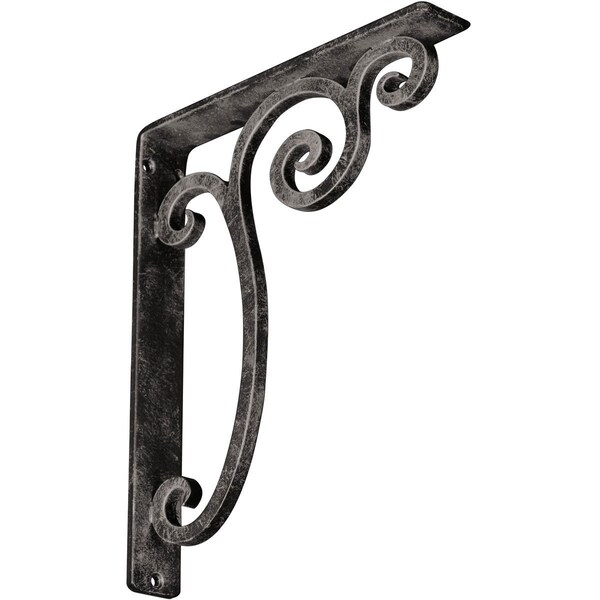Ekena Millwork Avery Wrought Iron Bracket, (Single center brace), Antiqued Warm Silver 1 1/2"W x 10"D x 12"H BKTM01X10X12SAVAWS - main